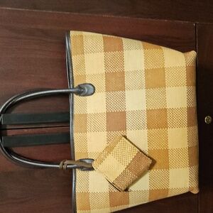 Checkered Tote Bag With Small Coin Bag Attached